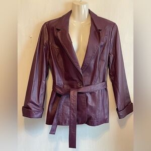 Vintage Spiegel Purple Leather Button Sash Tie Front Pocket
Jacket Blazer Sz 14